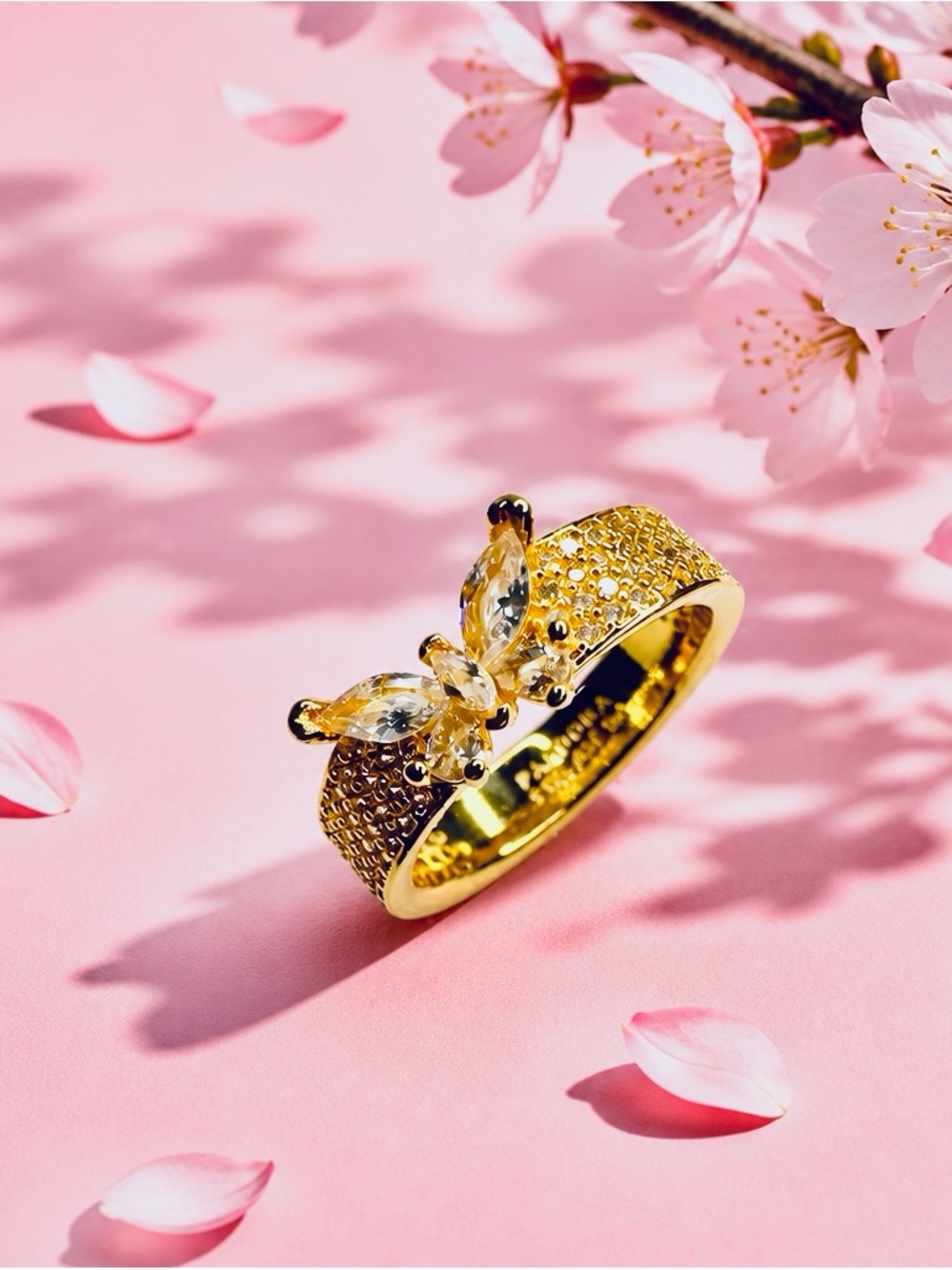 Pandora Gold Butterfly Pavé Ring - Pink Accent new with out tag size 7